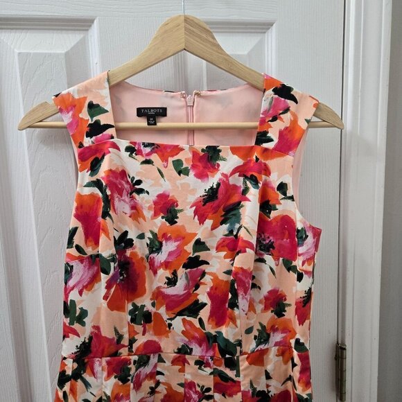 Talbots Midi Dress Womens 2P Petites Pink Black Floral Pleated A-line Tradwife - Picture 4 of 13